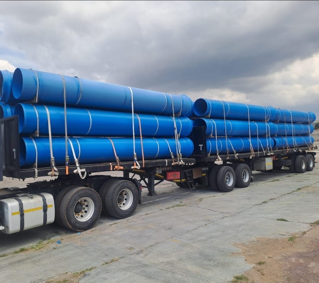 Large infrastructure products loaded for delivery